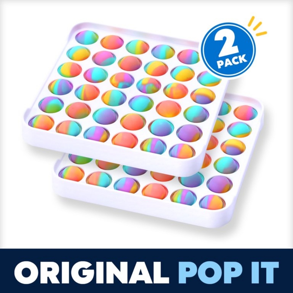 2 Pieces Pop It Fidget - Rainbow Colors Push Pop Bubble Sensory Toy Games